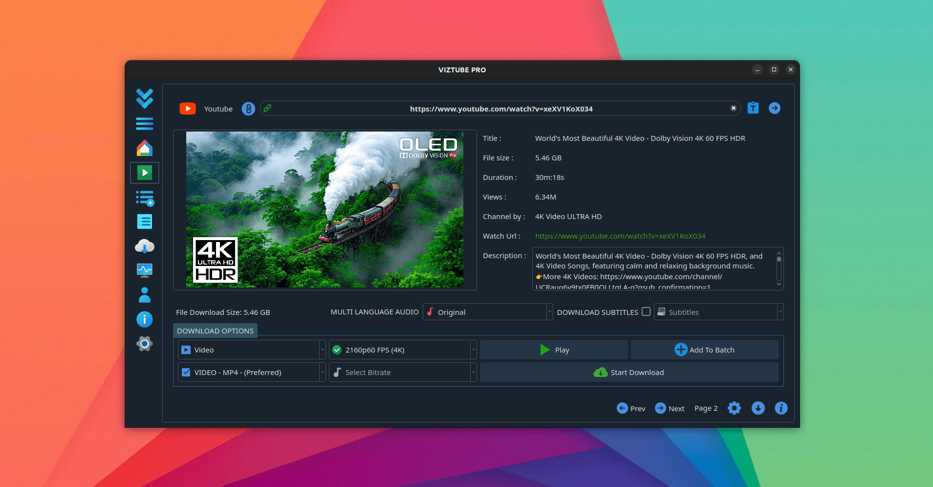VIZTUBE PRO running on Linux